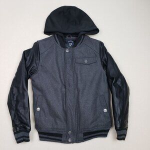 Urban Republic Faux Leather Black Hooded Varsity Lined Sz YL Jacket NEW W/TAGS!!